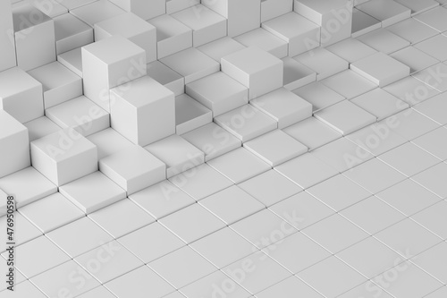 white cubes ups and downs abstract background. cubes wave. 3d rendered.