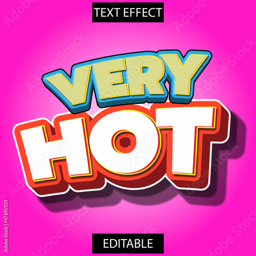 3d premium text effect very hot with red, white, yellow color and cool gradient, suitable for advertisement, title, product business, banner, promotion and office, etc. photo