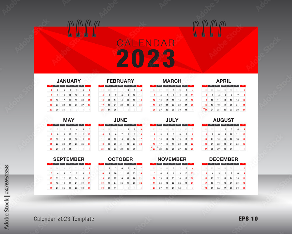Calendar 2023 template layout, 12 months yearly calendar set in 2023