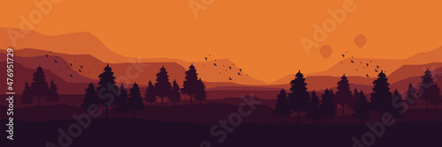 nature dawn forest landscape mountain vector illustration for design background, wallpaper, background template, and backdrop design