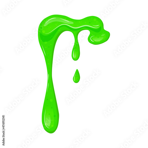  Shiny Green sticky liquid. Children toy. Dripping slime on a white isolated background. Vector cartoon illustration