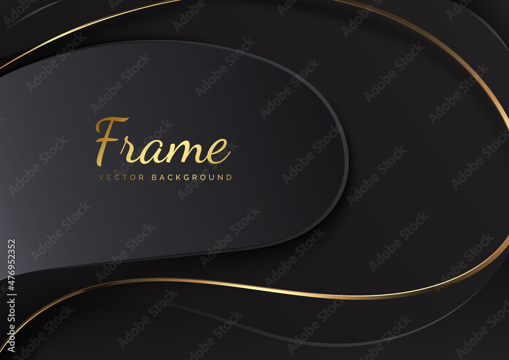3D modern luxury template design black and grey curved shape and golden ...