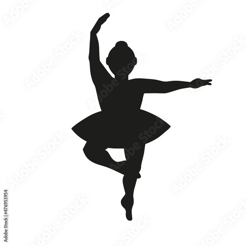 Silhouette of a full ballerina in a tutu standing in a pose.