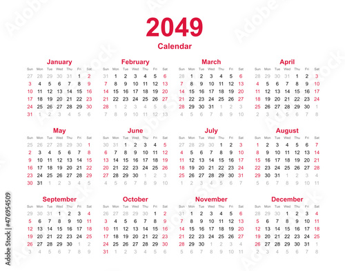 Calendar 2049 - 12 months yearly calendar - calendar planner template