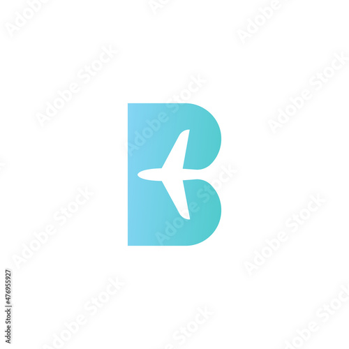 Simple Letter b combine with airplane logo concept. Bold letter b icon design.