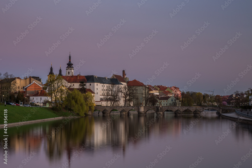 Oldest bridge in Czech republic. Beautiful evening twilight with beautiful bridge in Pisek.