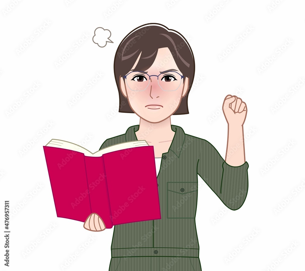 つなぎを着た若い女性のイラスト つなぎを着た若い女性のイラスト