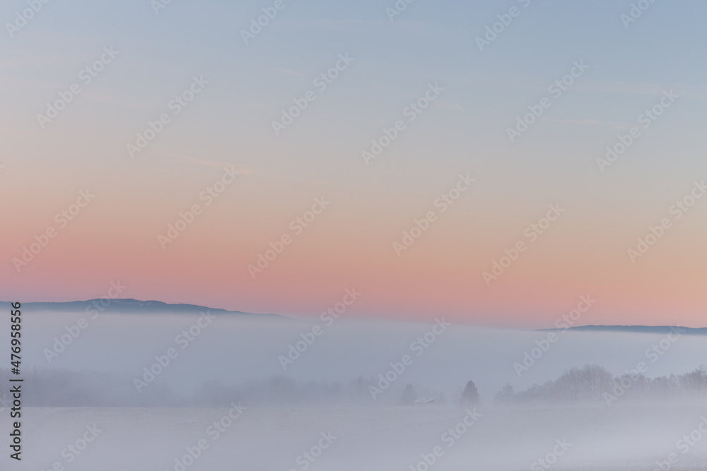 Frozen fields and woods overlooking Ore Mountains