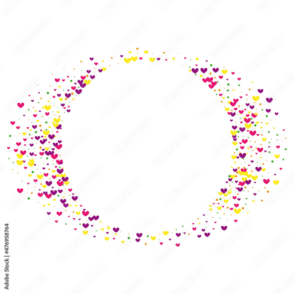 Rose Love Round Illustration. Pink Paper Wallpaper. Purple Confetti Small. Yellow Isolated Backdrop. Valentines Frame.
