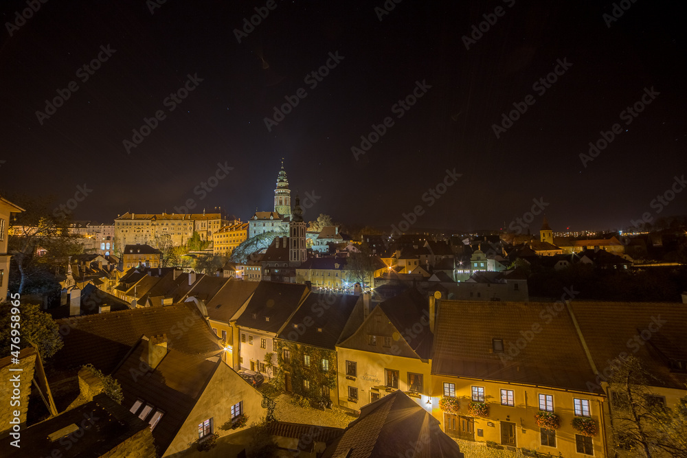 Fototapeta premium View of Cesky Krumlov at night, Czech Republic. UNESCO World Heritage Site.