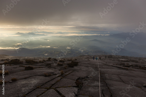 Trail to the top of Mt. Kinabalu on a cloudy day