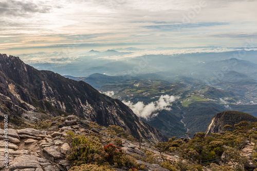 Trail to the top of Mt. Kinabalu on a cloudy day