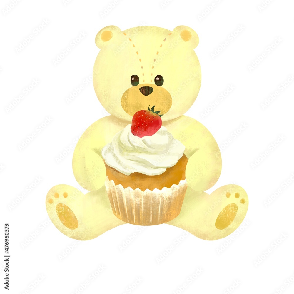 カップケーキを持った白クマのぬいぐるみ カップケーキを持った白クマのぬいぐるみ