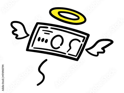 飛んでいくお金のシンプルな手書き風イラスト