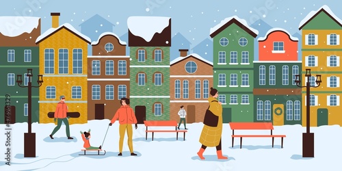European Winter Town Illustration