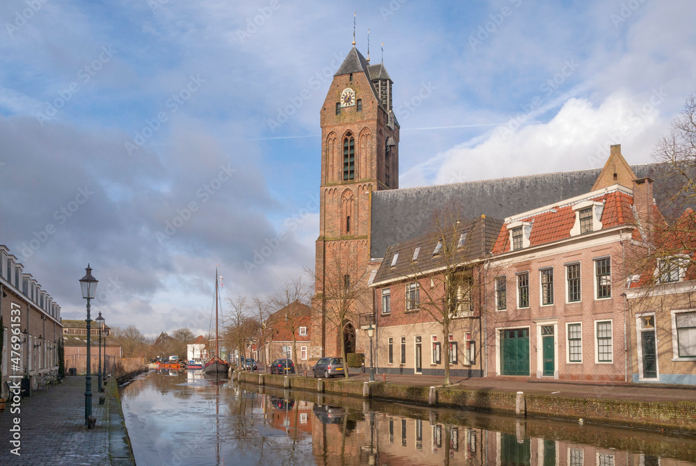 The Dutch historical city Oudewater along the river Hollandsche IJssel