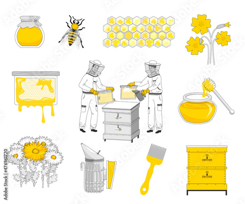 Beekeeping Flat Icon Set