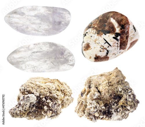 set of various natrolite stones cutout on white photo