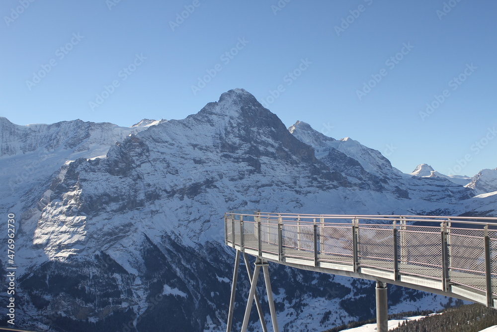 Panoramic scenery above Grindelwald, Switzerland in winter.