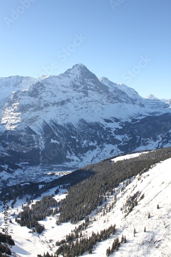 Panoramic scenery above Grindelwald, Switzerland in winter.
