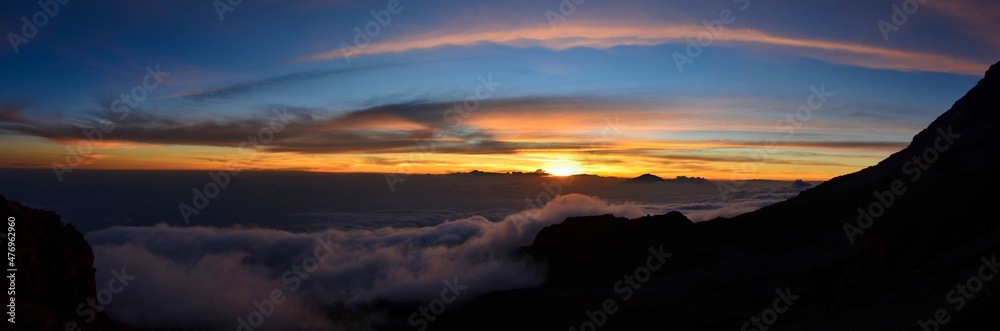beautiful sunset on the kilimanjaro. Hike to the highest mountain afirka. Panorama big large
