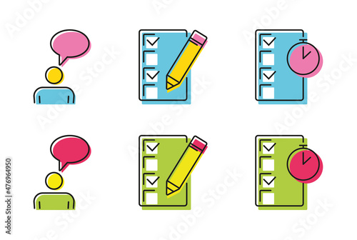 Time Management Vector Line Color Icons set