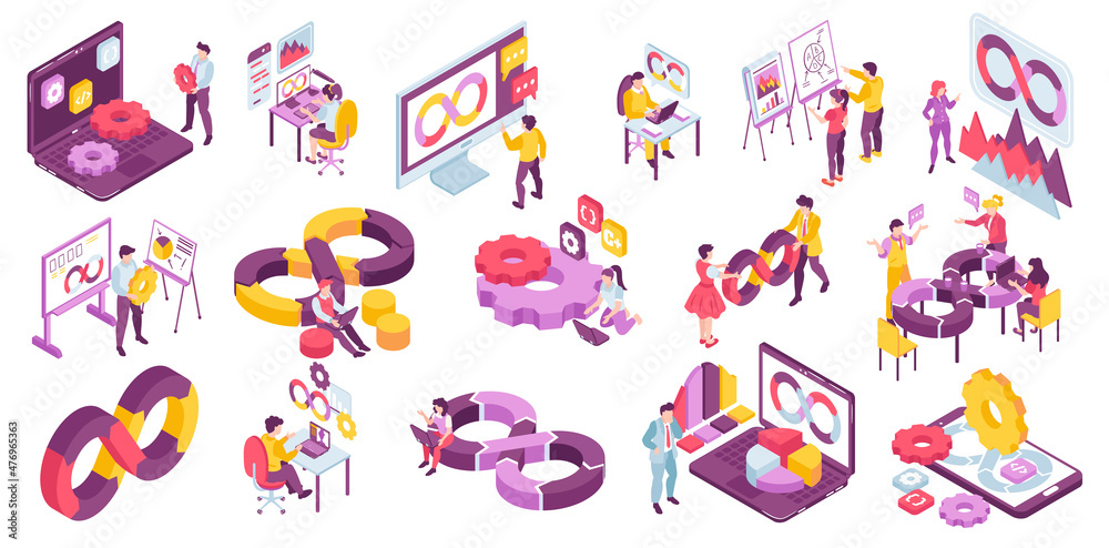 Devops Isometric Set Devops Isometric Set
