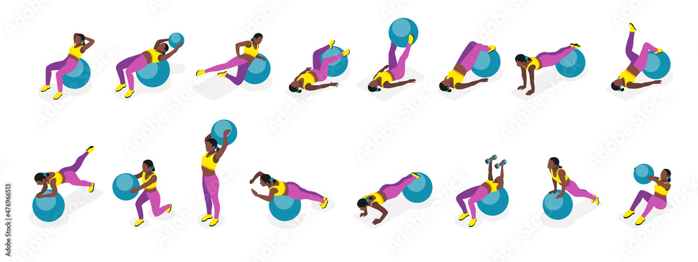 Fitness Ball Exercise Icons