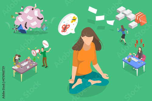 3D Isometric Flat Vector Conceptual Illustration of Work-life Balance And Wellbeing, Controlling Mind and Emotions