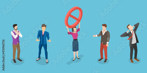 3D Isometric Flat Vector Conceptual Illustration of Negative And Rejection Gestures, Dislike, Stop and Refusing Signs