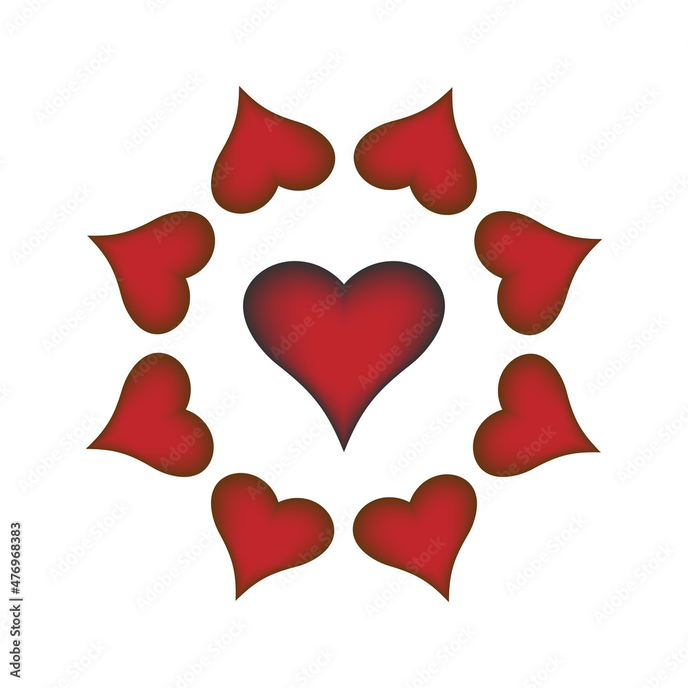 A composition of scarlet hearts for Valentine's Day on a white background. A composition of scarlet hearts for Valentine's Day on a white background.