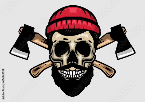 Skull lumberjack with axes