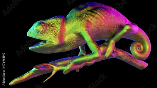 Colorful Chameleon - 3d render looped with alpha channel. photo