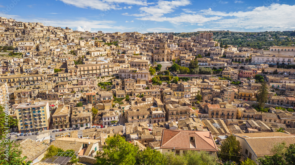 Beautiful View of Modica City Center frome Above, Ragusa, Sicily, Italy, Europe, World Heritage Site
