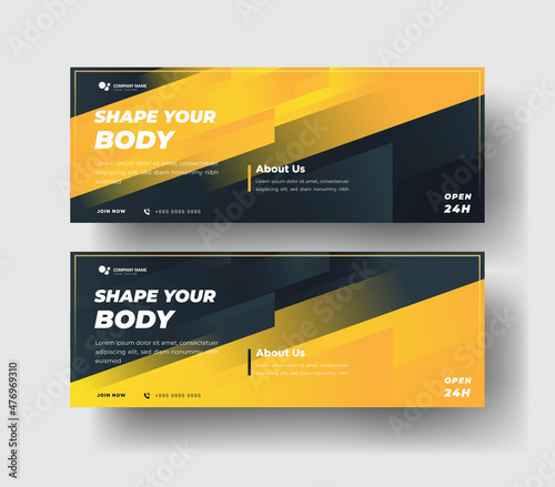 Gym fitness web banner vector template Premium Vector