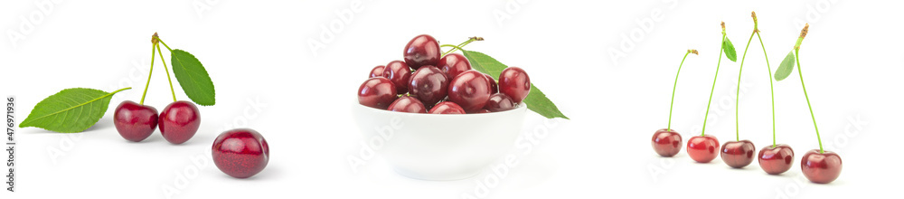 Set of Fresh cherry on a white background Set of Fresh cherry on a white background