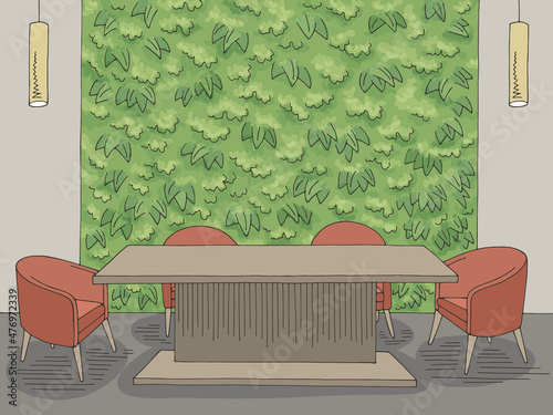 Conference room office vertical garden interior graphic color sketch illustration vector 