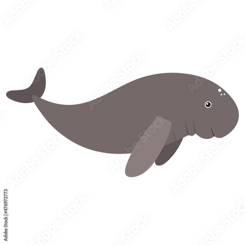 Beautiful cartoon illustration with colorful sea animals dugon on white background for print design. Kid graphic. Sea underwater life. Vector isolated hand drawing.