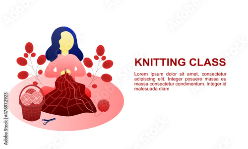 learn new skill in knitting class illustration with knitting set