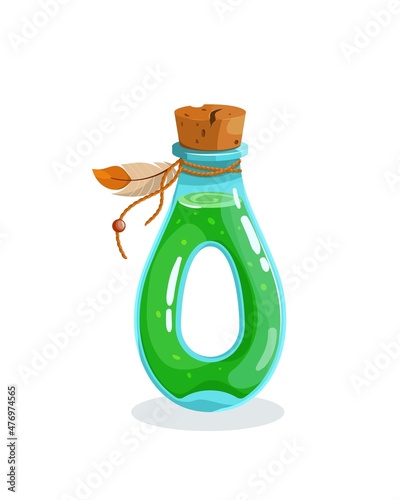 Magic flask glass potion bottle with elixir Vector