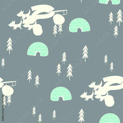 Arctic, nordic, igloo themed vector, seamless, can be used for baby t-shirt print, fashion print design, kids wear, baby shower, bedding set, wallpaper, celebration, greeting cards and invitation.