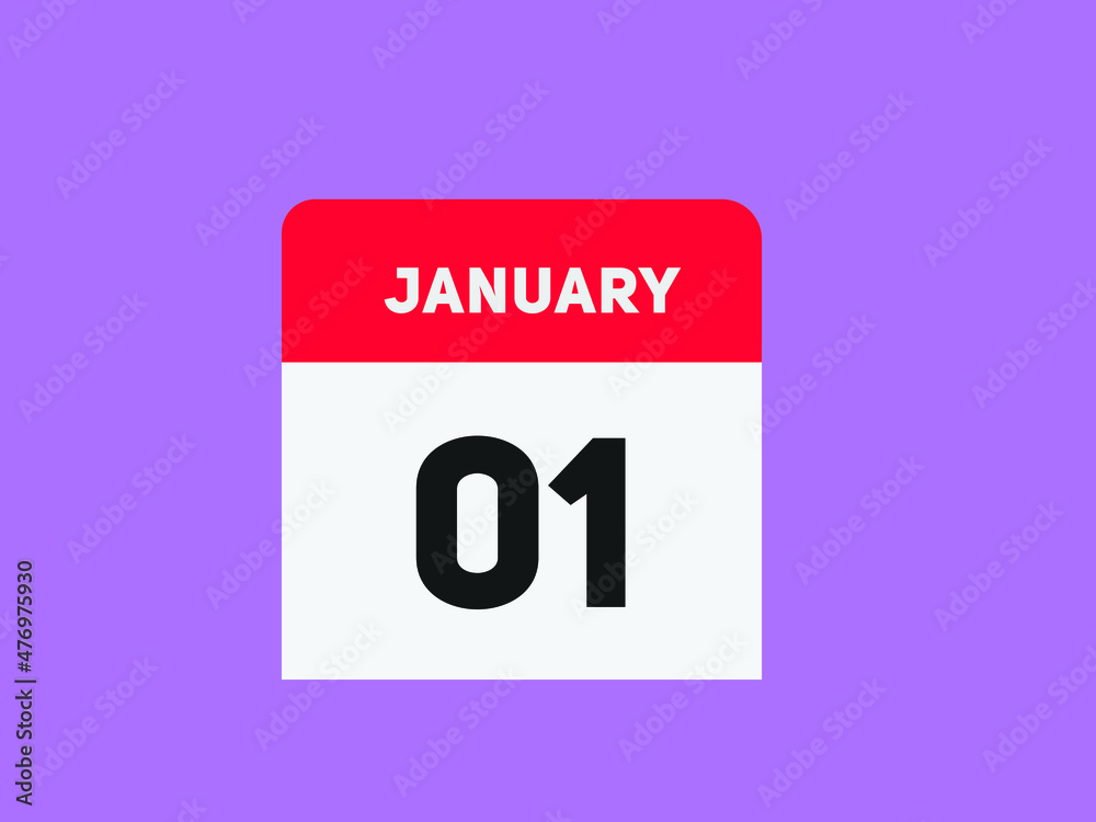 January 01 text calendar reminder. 1st january daily calendar icon vector. January 01 text calendar reminder. 1st january daily calendar icon vector.