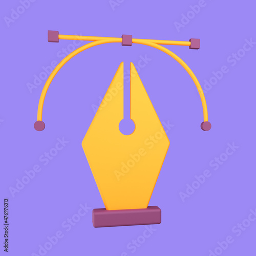 3d cartoon pen tool isolated on a purple background, pen tool icon. 3d rendering illustration