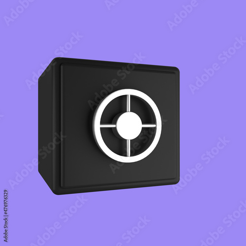 3d cartoon safe-deposit box isolated on a purple background, safe-deposit box icon. 3d rendering illustration