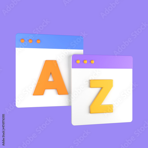 3d cartoon alphabet card isolated on a purple background, alphabet card icon. 3d rendering illustration