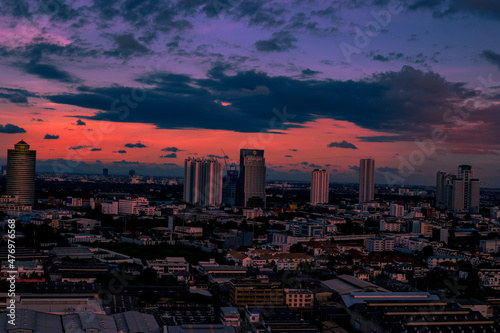 Photography The high angle background of the city view with the secret light of the evening,