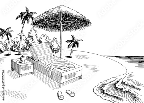 Beach vacation graphic black white landscape sketch illustration vector 
