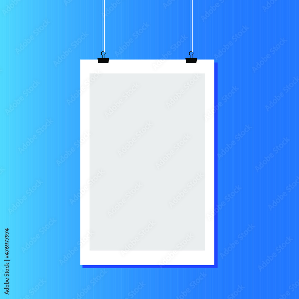 Paper poster with black frame on grey wall. Blank A4 format on the gray background. Vector illustration Paper poster with black frame on grey wall. Blank A4 format on the gray background. Vector illustration