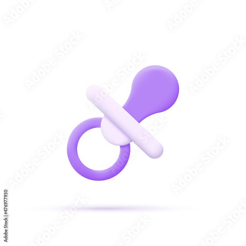 3d nipple icon isolated on white background. Dummy, teether, soother. Concept of thing to easy soothe a newborn baby.