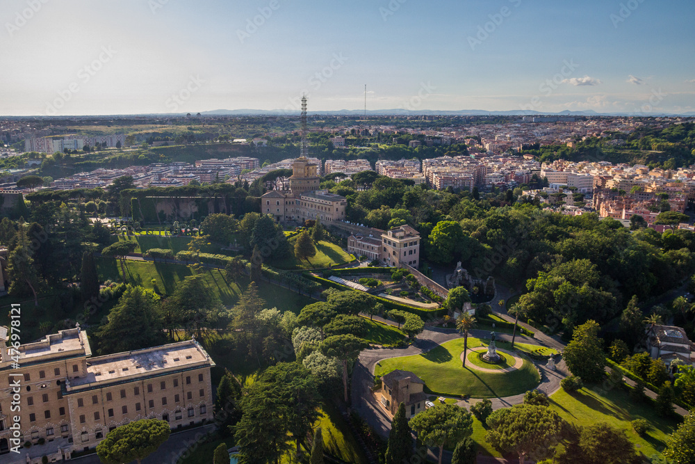 Monastery Mater Ecclesiae, Mother of the Church, inside Vatican City surrounded by Vatican Gardens viewed from top of the dome of the basilica of St. Peter Monastery Mater Ecclesiae, Mother of the Church, inside Vatican City surrounded by Vatican Gardens viewed from top of the dome of the basilica of St. Peter